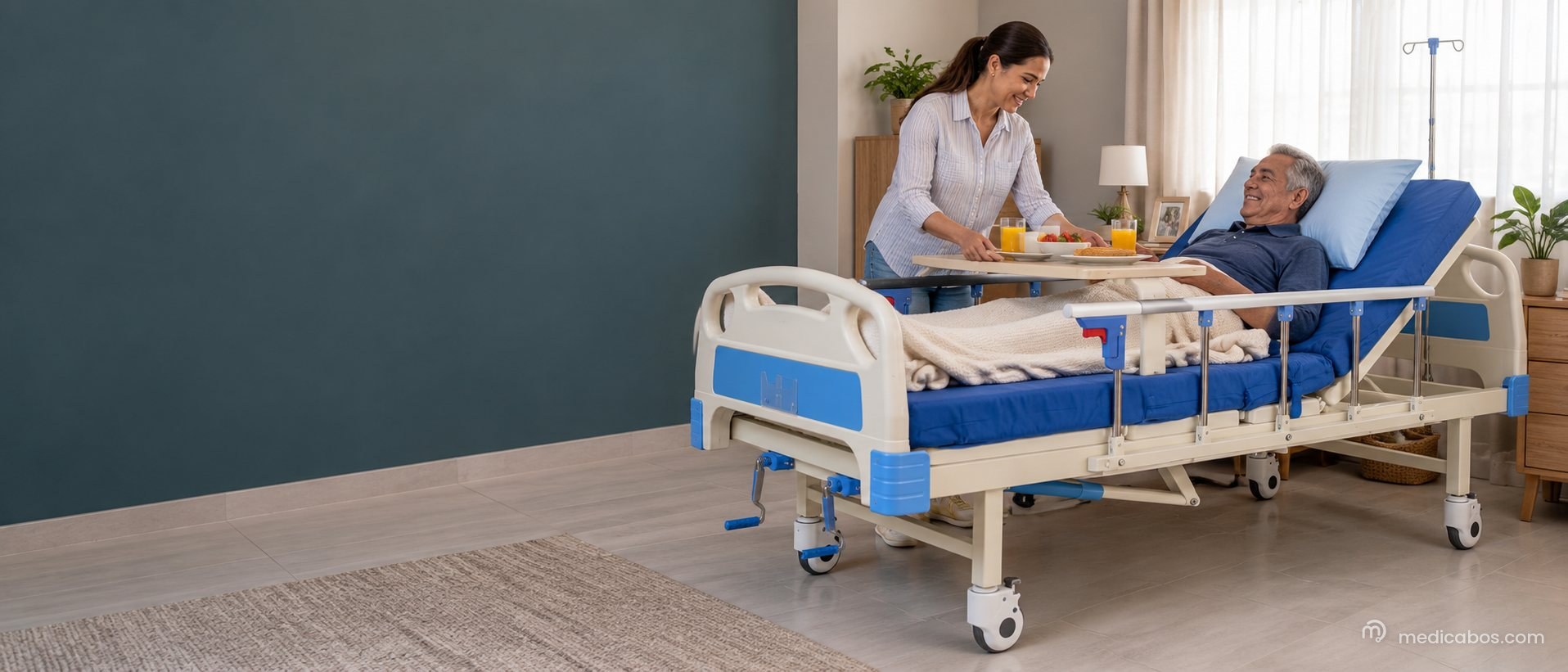 Cama de hospital manual de 2 manivelas + colchón