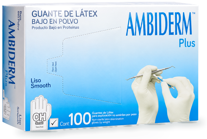 Guante Plus liso de látex no estéril c/100