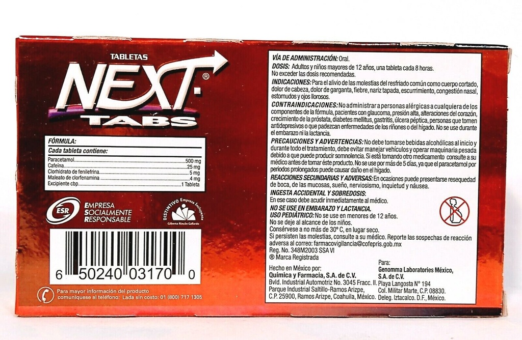 Next Tabs Cold and Flu Tablets / Antigripal 20 Tabs