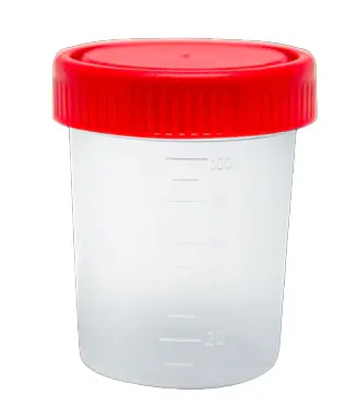 Vaso para muestra recolector  100 ml estéril tapa roja