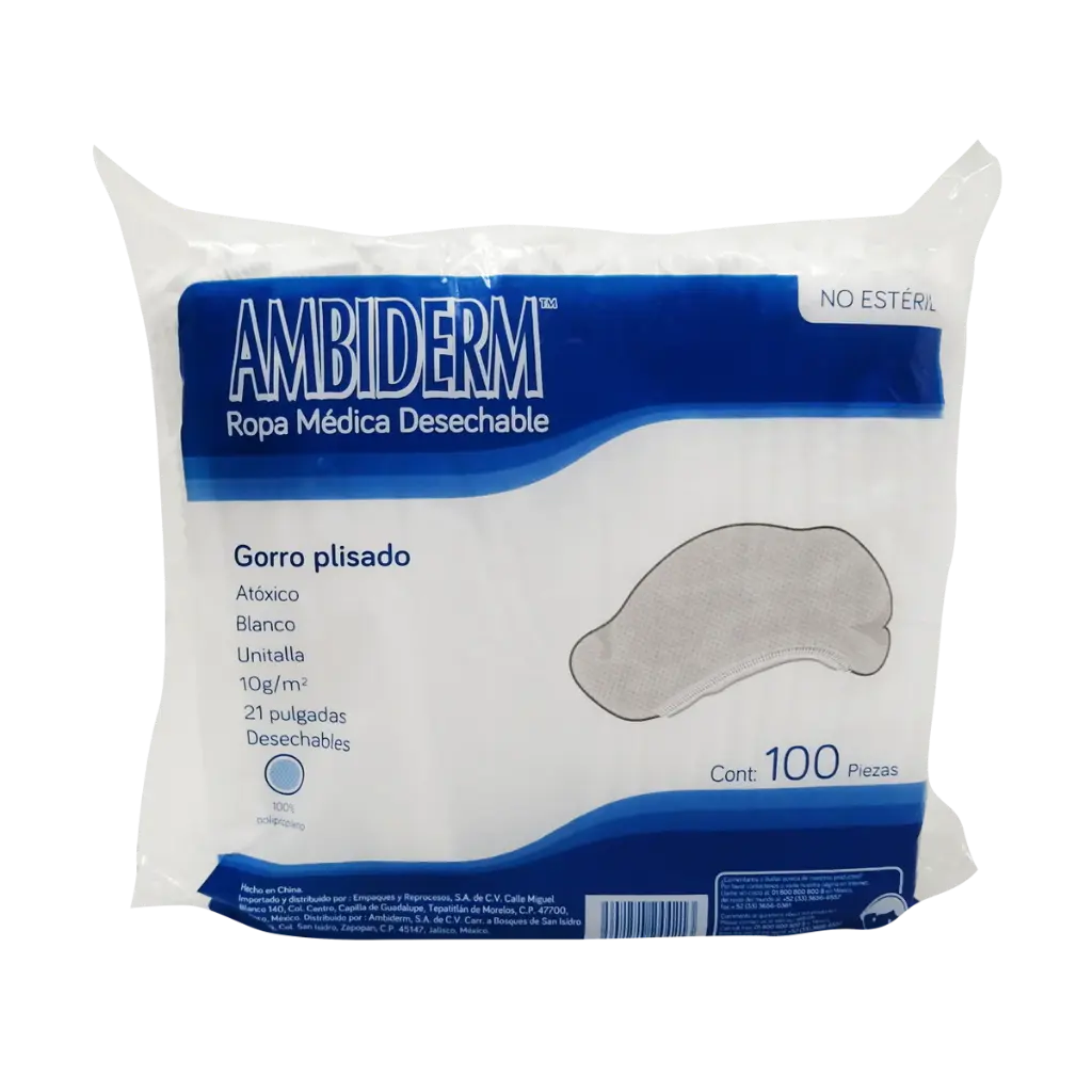 [AB028] Gorro Plisado Blanco Paciente 10gr Bolsa c/100 Pzas