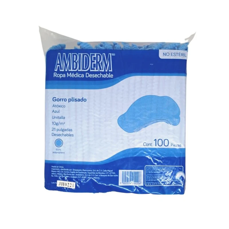GORRO PLISADO AZUL PACIENTE/ENFERMERA BOLSA C/100