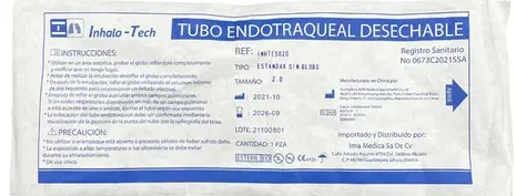 [INHTESG20] Tubo Endotraqueal Sin Globo # 2 Mca Inhalotech