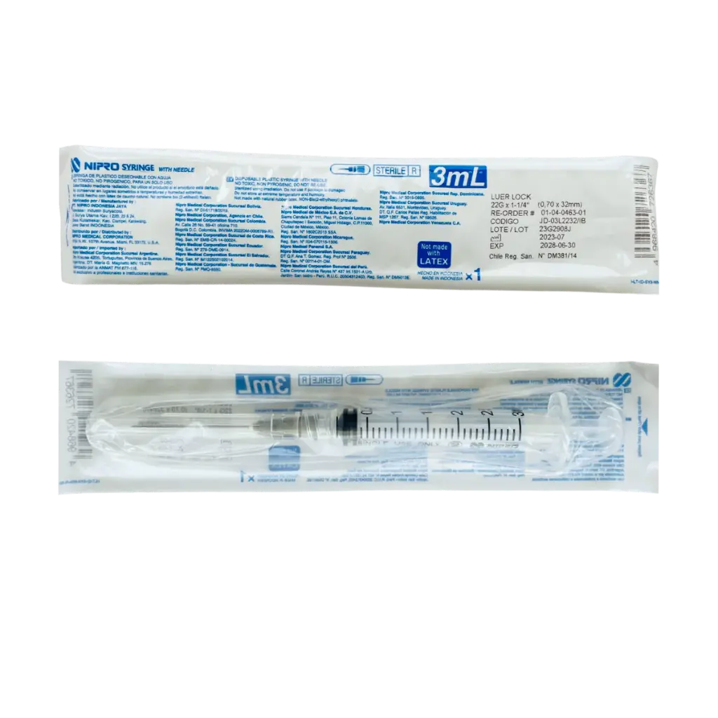 Jeringa desechable Nipro 3ml 21G x 32mm (1 1/4") Azul