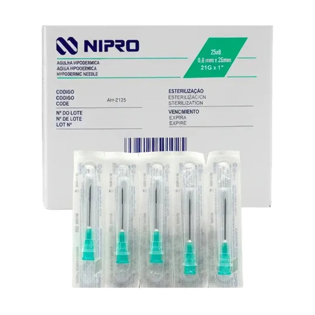[NI0040] Aguja Hipodérmica  Nipro    21G x 25mm (1") Verde  Caja C/100