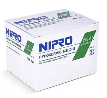 [NI0042] Aguja Hipodérmica Nipro 21G x 38mm (1 1/2" ) Verde  Caja C/100