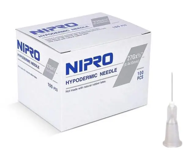 Aguja Hipodérmica Nipro 27G x 13mm (1/2") Gris Caja C/100