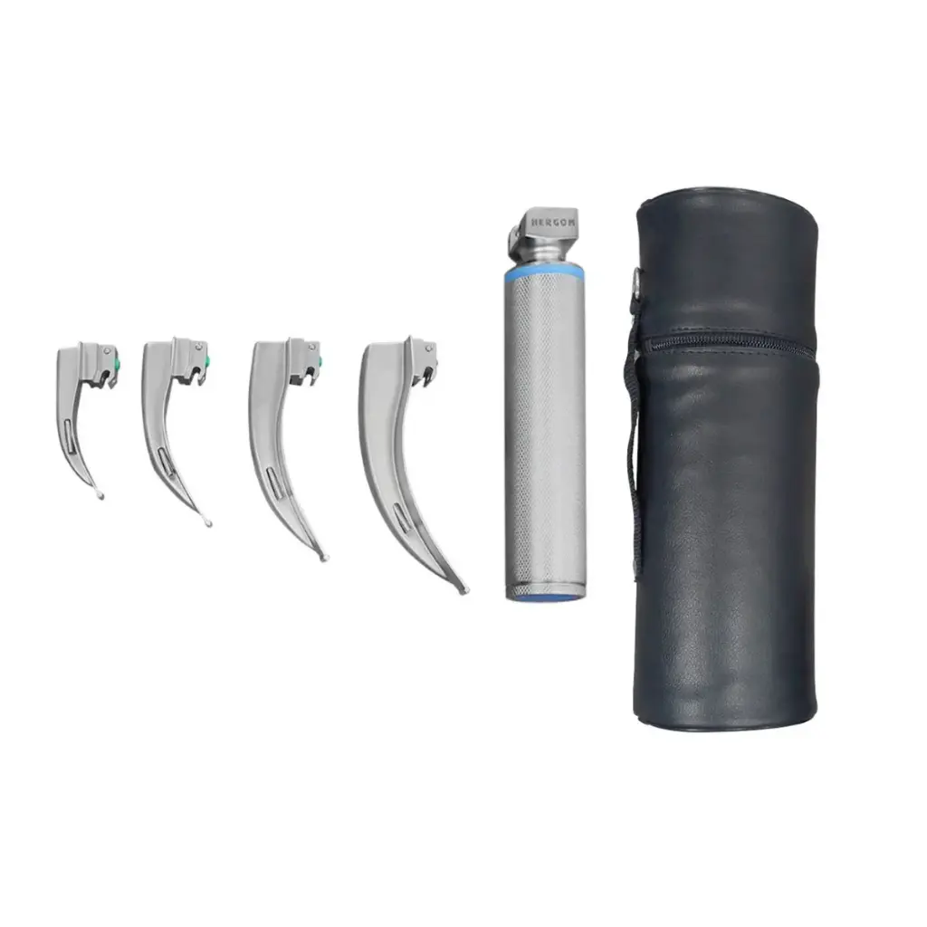 [H2-690] Estuche De Laringoscopio Mcintosh Luz Estandar 4 Hojas Curvas (#1, #2, #3, #4) Y Mang