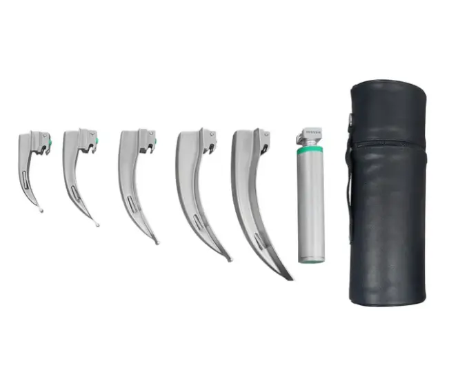 [H2-128] Estuche De Laringoscopio Mcintosh Fibra Optica 5 Hojas (#1, #2, #3, #4 #5) Y Man