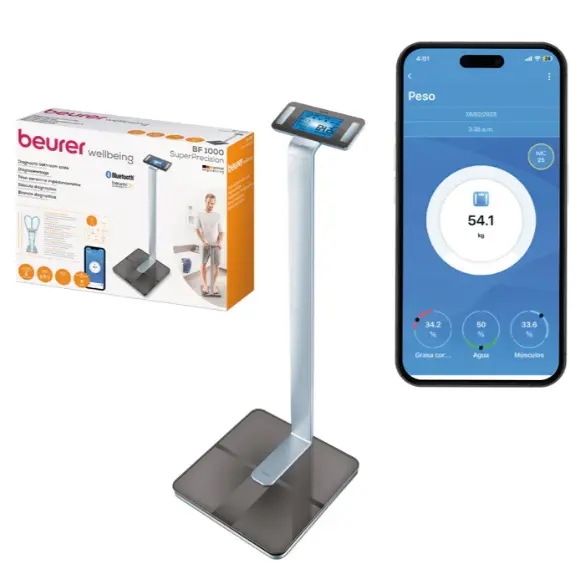 [BF1000] Báscula de Súper Precisión, BF1000, Análisis Segmentado del Cuerpo con 8 Electrodos y Conexión Bluetooth