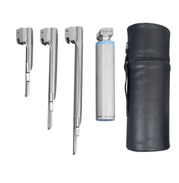 [H2-124] Estuche De Laringoscopio Miller Luz Estandar 3 Hojas rectas (#1, #2, #3) Y Mango Unive
