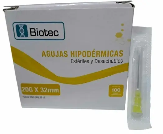 [614143021008] Aguja Hipodermica c/100 BIOTEC (32MM X 20G)