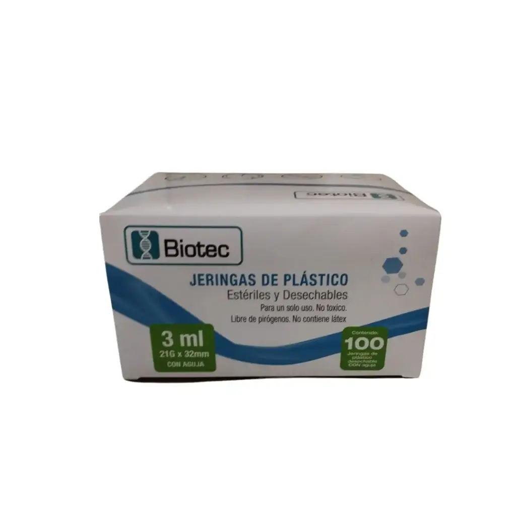 [614143020889] JERINGA DE PLÁSTICO BIOTEC PIEZA (3ml con aguja 21g x 32mm)
