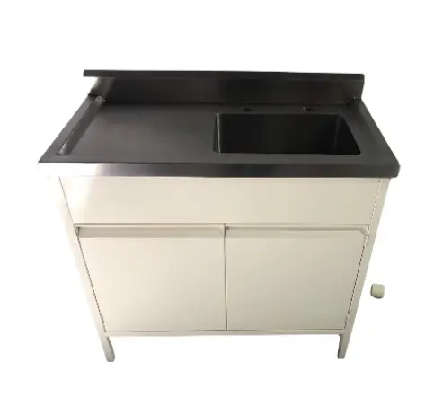 Mesa Alta De Trabajo Con Tarja Lateral Con Gabinete Acabado En Pintura