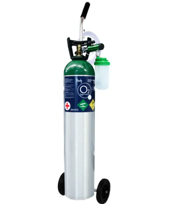 Kit Tanque de Oxigeno con Capacidad de 2549 Lts. Sin Oxigeno (regulador,puntas Nasales,vaso Humificador, Carro Porta Tanque)