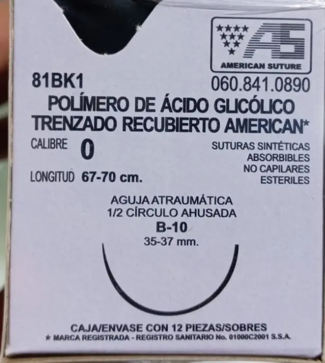[SAAP81BK1] Acido Poliglicolico 0 B-10 67cms Aguja 37mm 1/2 Circulo