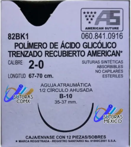 [82BK1] Ácido Glicólico 2-0 Aguja 35–37 mm c/12
