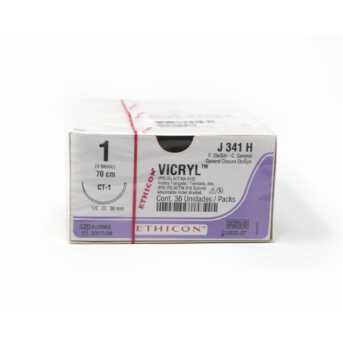 SUTURA VICRYL No.1 CON AGUJA 70 CM J341H ETHICON