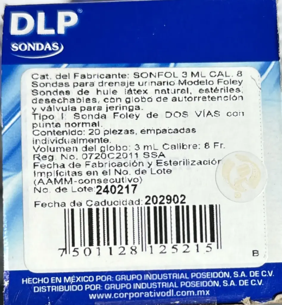 [DL0045] Sonda Foley 3 Ml Cal. 8 Fr (2Vías)