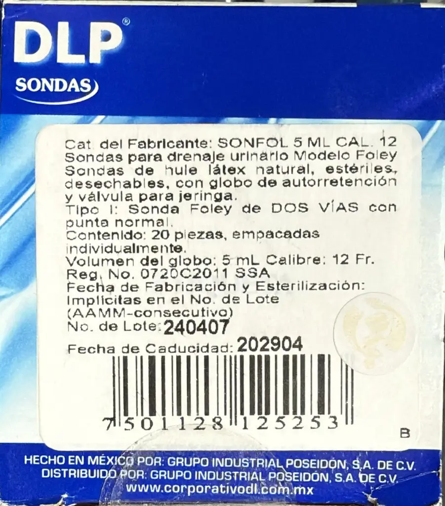 [DL0054] Sonda Foley 5 Ml Cal. 12 Fr (2Vías)