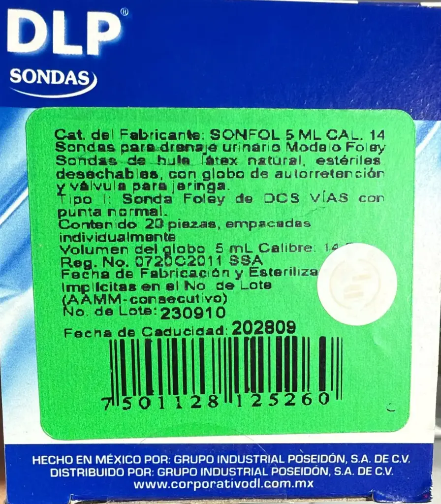 Sonda Foley 5 Ml Cal. 14 Fr (2Vías)