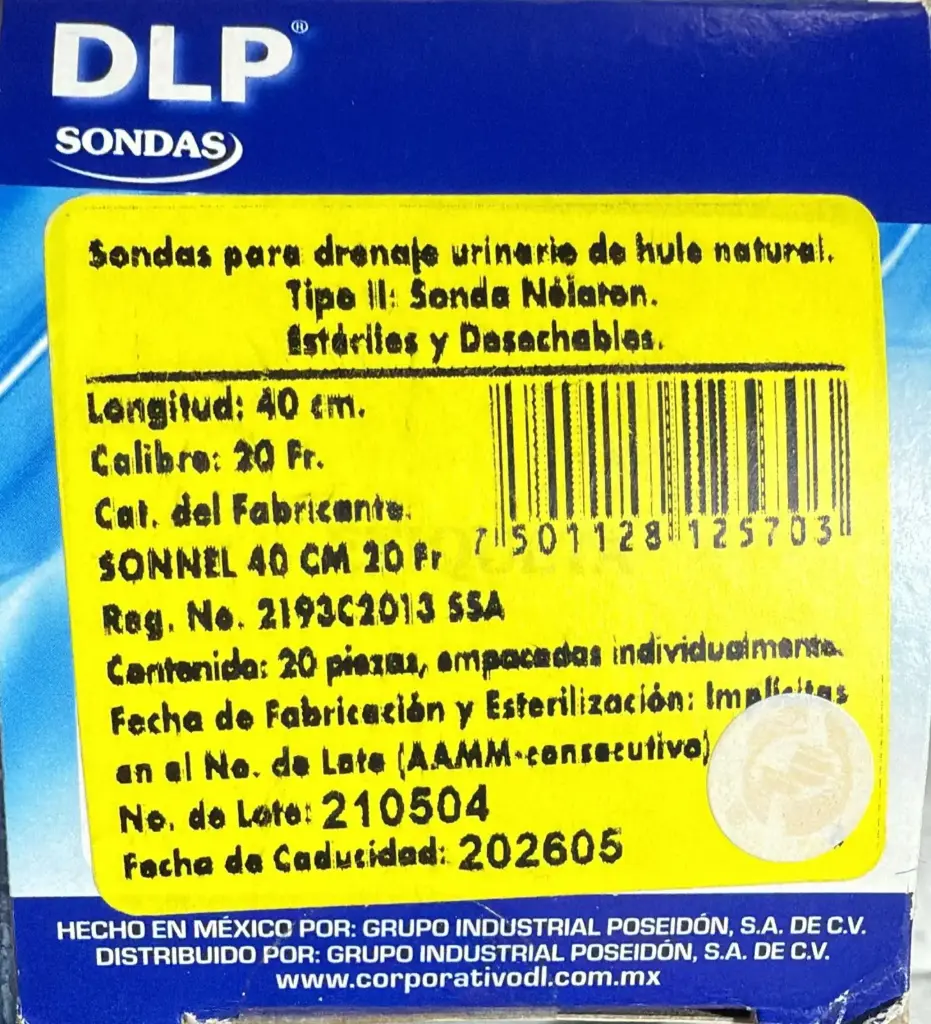 [DL0058] SONDA FOLEY 5 ML CAL. 20 FR (2 VIAS) DL