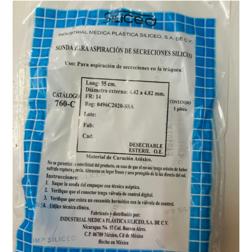SONDA DE ASPIRACION DE SECRECIONES SILICEO 14 FR