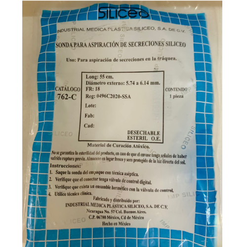 SONDA PARA ASPIRACION DE SECRECIONES SILICEO 18 FR 1 PZ