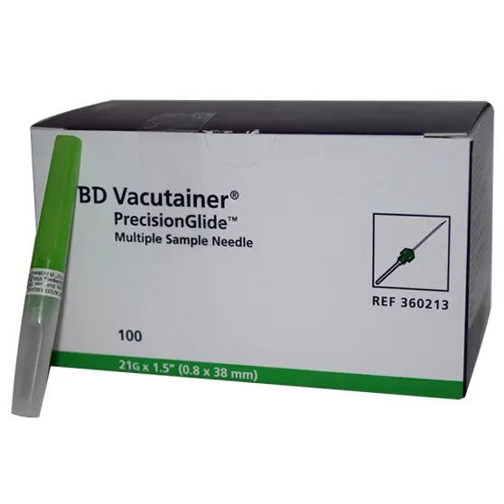 Aguja Para Toma Y Recoleccion De Sangre 21G x 38mm Verde C/100 BD Vacutainer