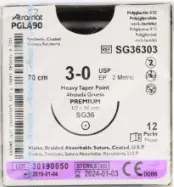 [AT-SG36303] Acido Poliglicolico Violeta 3-0 70cm Sg-36 Ahusada Premium 36m 1/2 Cir. Cja/12pza