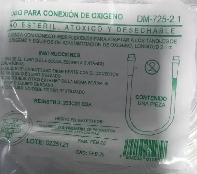 [DM-725-2.1] Tubo Conexión Oxígeno 2.1 M