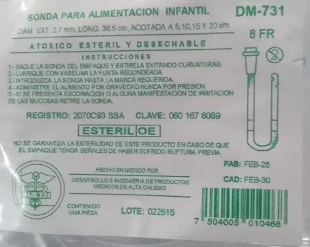 [DM-731] Sonda Para Alimentación 8Fr 38.5 Cm Estéril