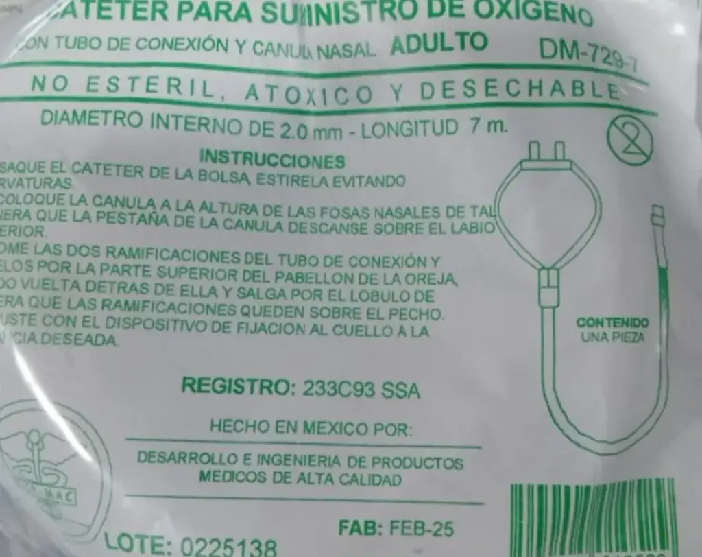 Sonda Canula Nasal Para Oxígeno Adulto 7 Mts Dip Mac