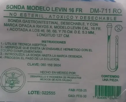 [DM-711RO] Sonda Nasogástrica Levin 16Fr Radiopaca