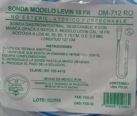 [DM-712RO] Sonda Nasogástrica Levin 18Fr Radiopaca