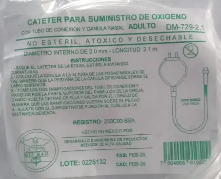 Sonda Canula Nasal Para Oxígeno Adulto 2.1 Mts Dip Mac