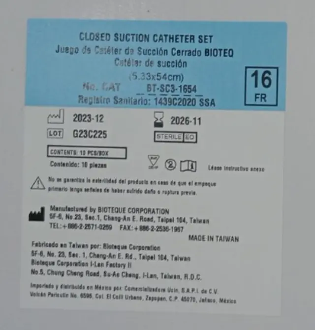 [BIO-SC3-1654] Sistema de Succión Cerrado para Tubo Endotraqueal con puerto para MDI y de Irrigación Adulto de 16 FR x 54 CM de largo