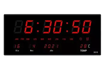 Reloj Digital De Pared Led 36cm Orfeld Con Termómetro Alarmas Calendario