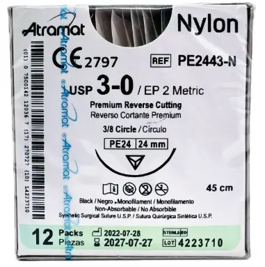 DIS NYLON NEGRO 3-0 45CM PE-24 REVERSO PREMIUM 24MM 3/8 PREMIUM CJA/12PZA