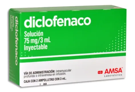 DICLOFENACO INYECTABLE 75 MG/3 ML CAJA C/2 AMPOLLETAS