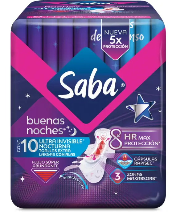 Toallas Femeninas Saba Ultra Invisible Noche c/10