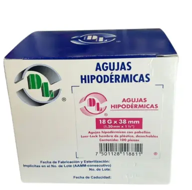AGUJA HIPODÉRMICA DL 18G X 38MM CAJA C/100
