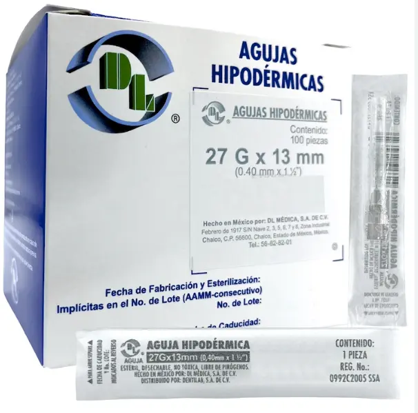 [DL27X13] Aguja Hipodérmica DL 27G x 13mm Caja C/100