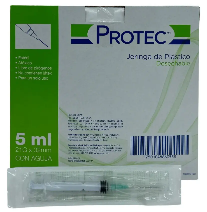 [226e1-141025] Jeringa Desechable PROTEC 5ML 21GX32MM C/100 Pzs