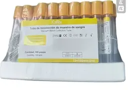 TUBO ORO AL VACÍO TIPO VACUTAINER CON GEL Y ACTIVADOR DE COÁGULO 13×100 MM 6 ML C/100