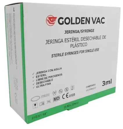 Jeringa 3ml 21g X 32mm Golden Vac Verde