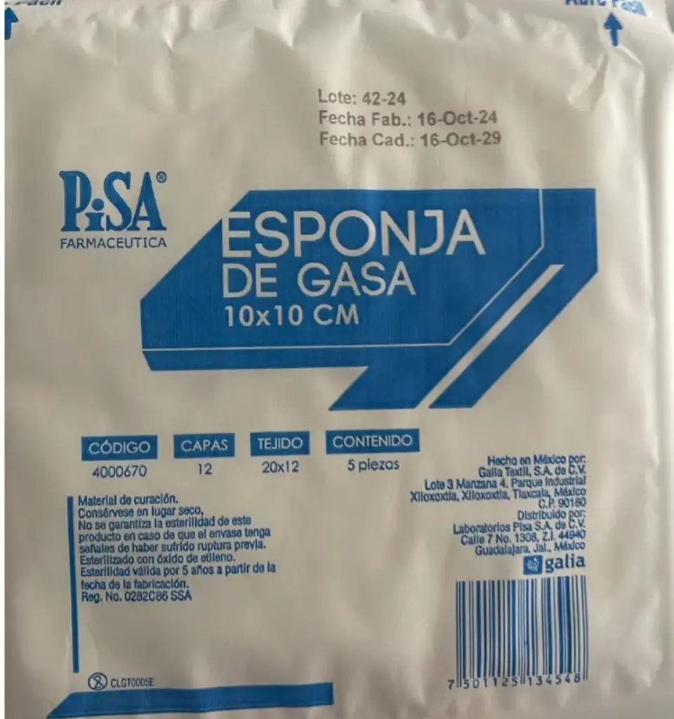 Gasa 10x10 cm c/5 gasas Esteril Pisa