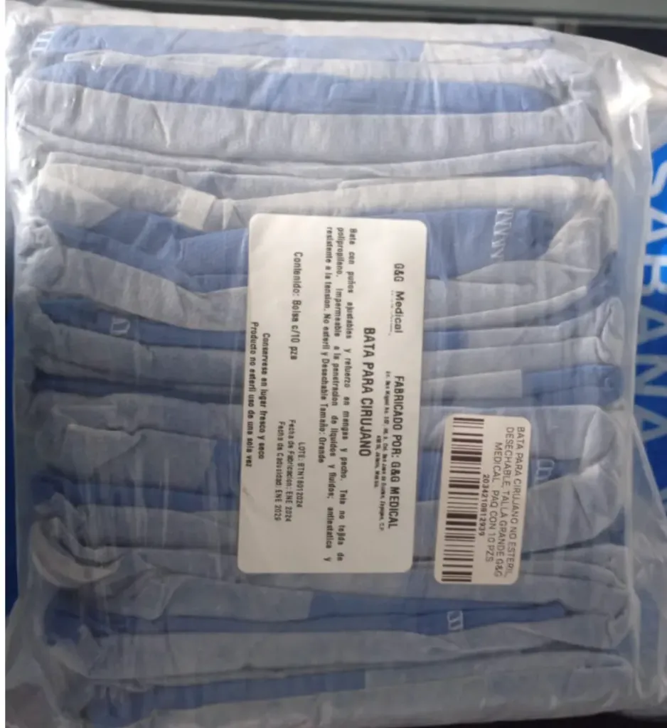 Bata para Cirujano No Esteril Desechable Talla Grande C/10 pz G&G
