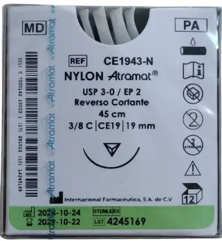 [AT-CE1943-N] Sutura Nylon 3-0 75 Cm Ce1943-75n