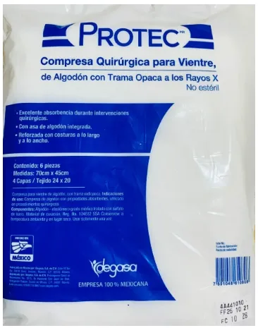 COMPRESA NO ESTERIL PARA VIENTRE 70X45CM PAQUETE CON 6 PZS PROTEC